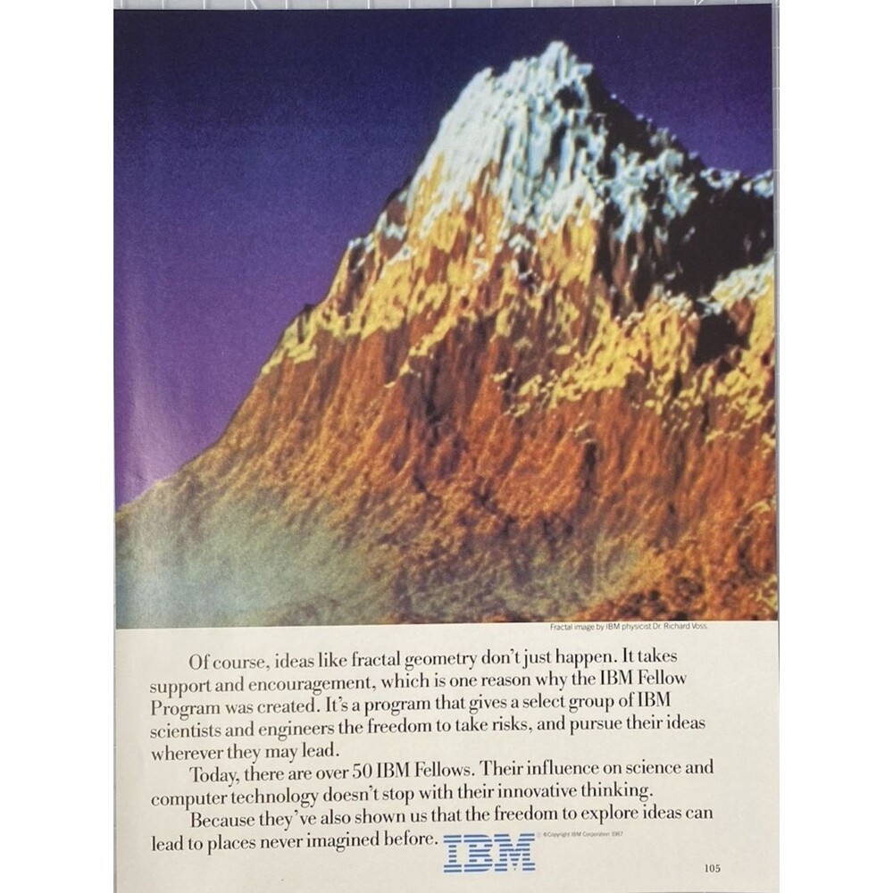 IBM "Ideas like fractal geometry don't just happen" Vintage Print Ad 1987